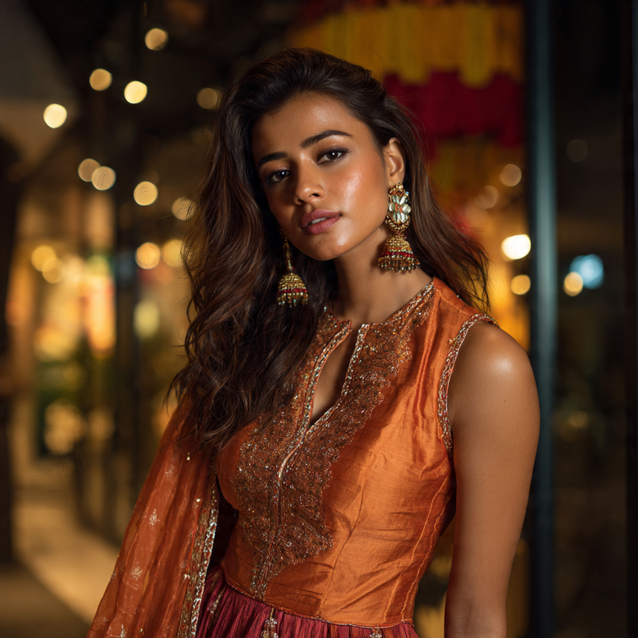 Home beautiful young indian woman wearing stylish party wear (1)