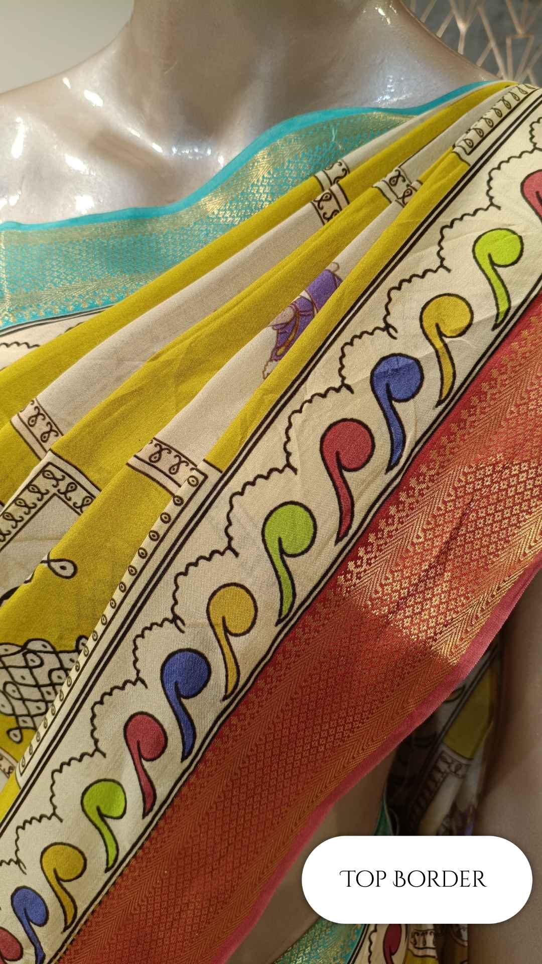 mangalagiri digital print saree with a classic ganga jamuna border